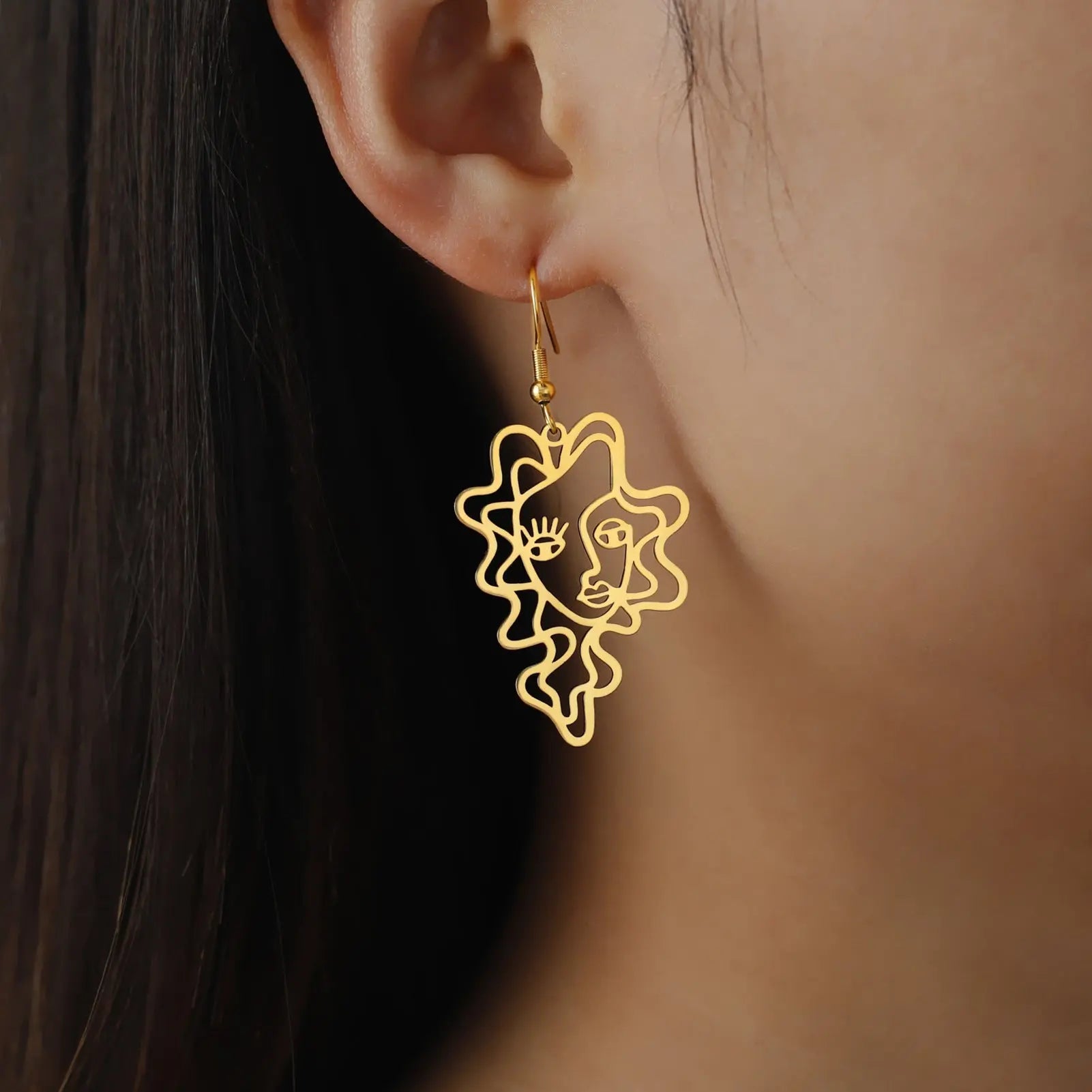 Titanium Steel Retro Ethnic Style Wave Girl Earrings gomuto.com