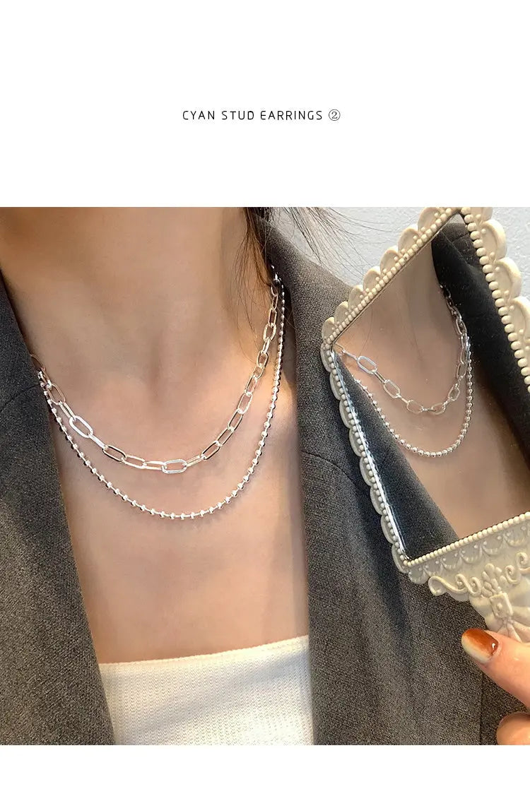 Women's Double-Layer Chain Heart-Shape Lock Necklace S925 Sterling Silver gomuto.com
