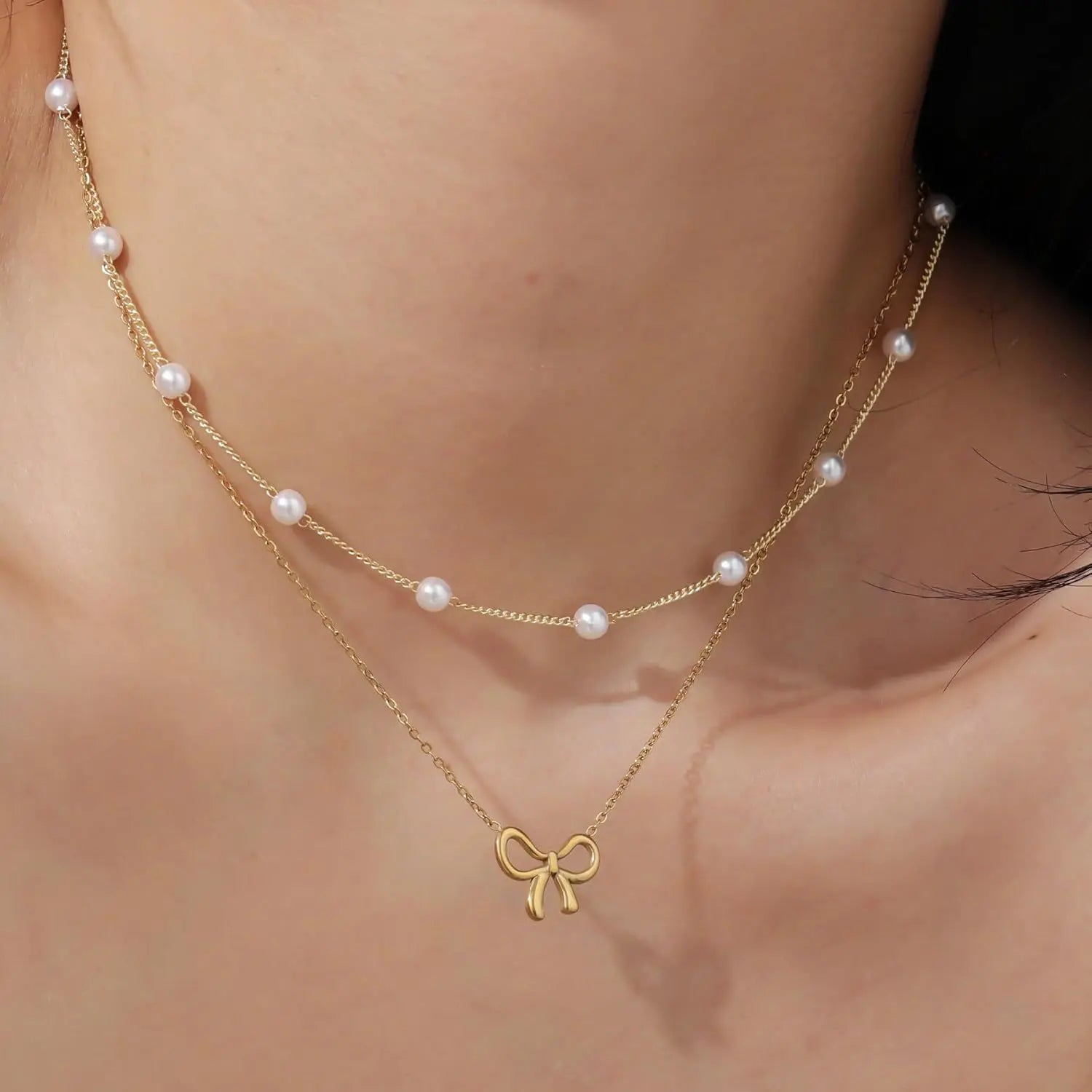 Women's Minimalist And Versatile Pearl Bow Necklace Fashion Jewelry gomuto.com