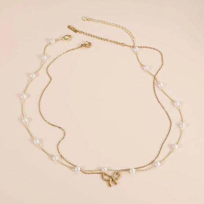 Women's Minimalist And Versatile Pearl Bow Necklace Fashion Jewelry gomuto.com