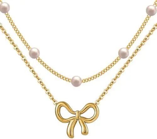 Women's Minimalist And Versatile Pearl Bow Necklace Fashion Jewelry gomuto.com