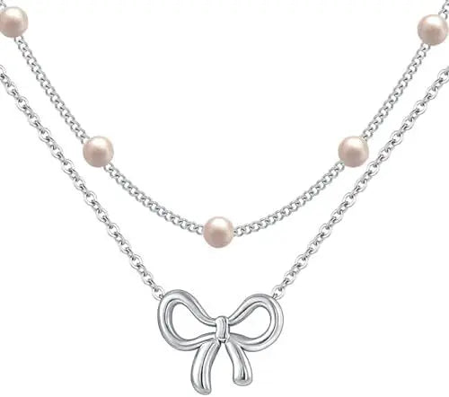 Women's Minimalist And Versatile Pearl Bow Necklace Fashion Jewelry gomuto.com