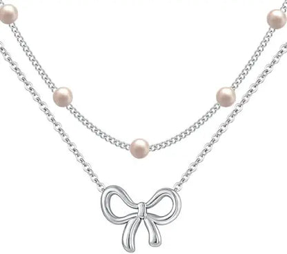 Women's Minimalist And Versatile Pearl Bow Necklace Fashion Jewelry gomuto.com