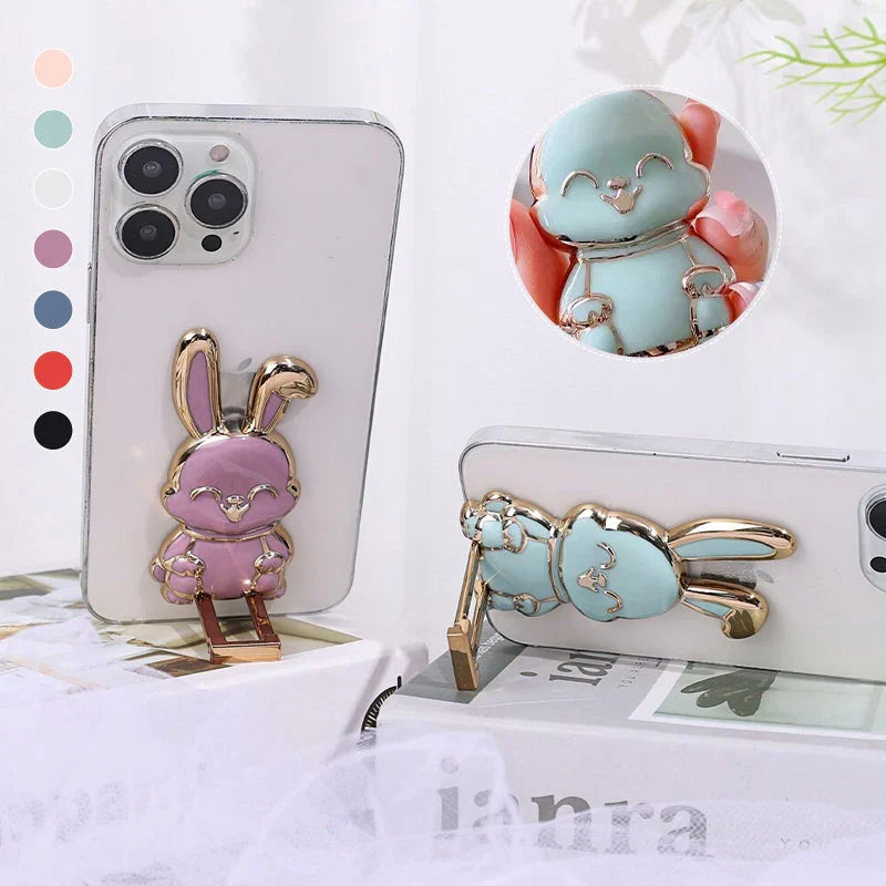 Cartoon Rabbit Phone Case Bracket - Electroplated, Foldable, Ultra-Thin Mobile and Tablet Stand