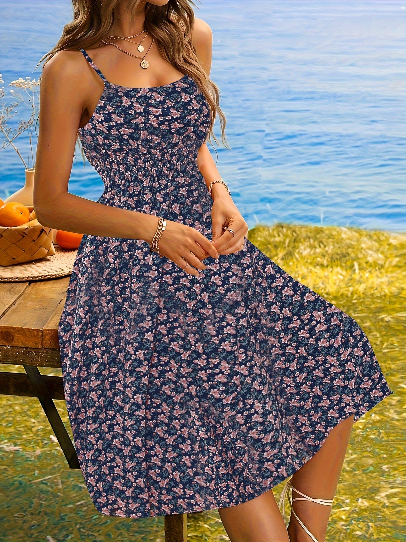 Floral Print Cami Dress - Vacation Style Sleeveless A-Line Dress for Spring & Summer, Women's Clothing