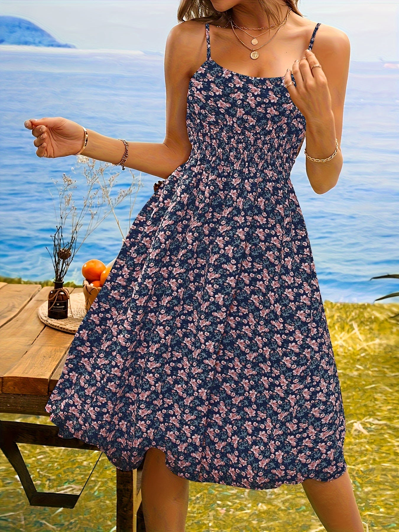 Floral Print Cami Dress - Vacation Style Sleeveless A-Line Dress for Spring & Summer, Women's Clothing