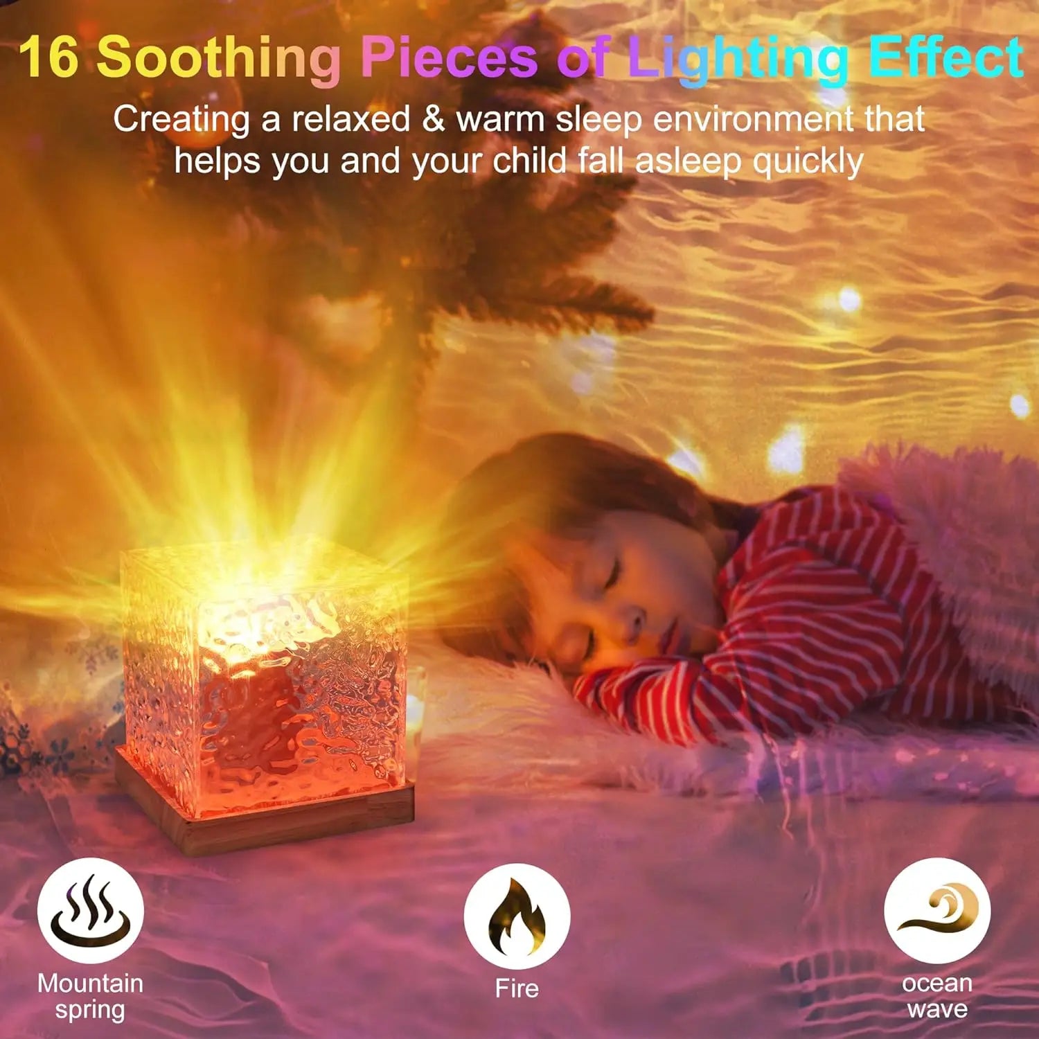 Stress Relief Lamp - Qrismora Northern Lights & Water Ripple Projector - 16-Color Ceiling Ambiance with Ocean Wave & Sunset Light Effects, Remote Controlled | Ideal for Home Decor, Relaxation & Gifts