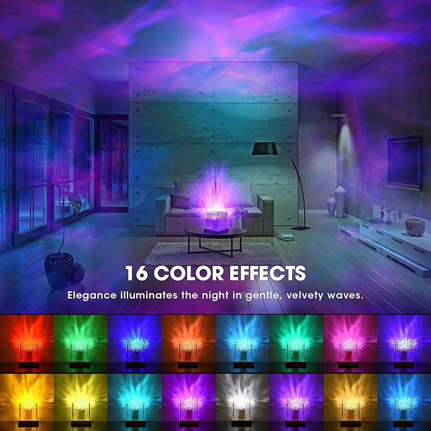 Stress Relief Lamp - Qrismora Northern Lights & Water Ripple Projector - 16-Color Ceiling Ambiance with Ocean Wave & Sunset Light Effects, Remote Controlled | Ideal for Home Decor, Relaxation & Gifts