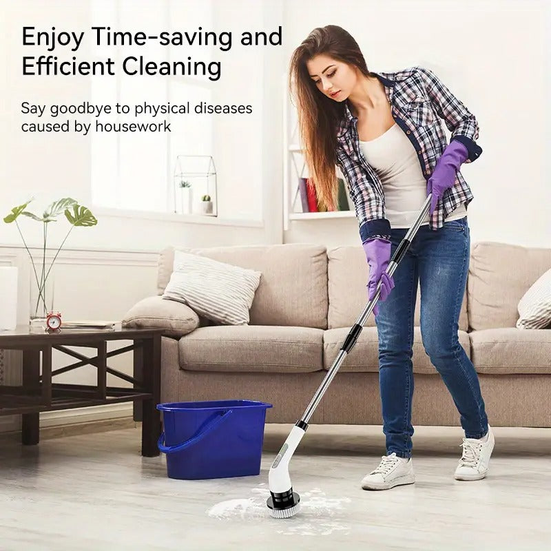 Electric Spin Scrubber with 7 Brush Heads - Cordless Floor Cleaner with Adjustable Handle, USB Rechargeable